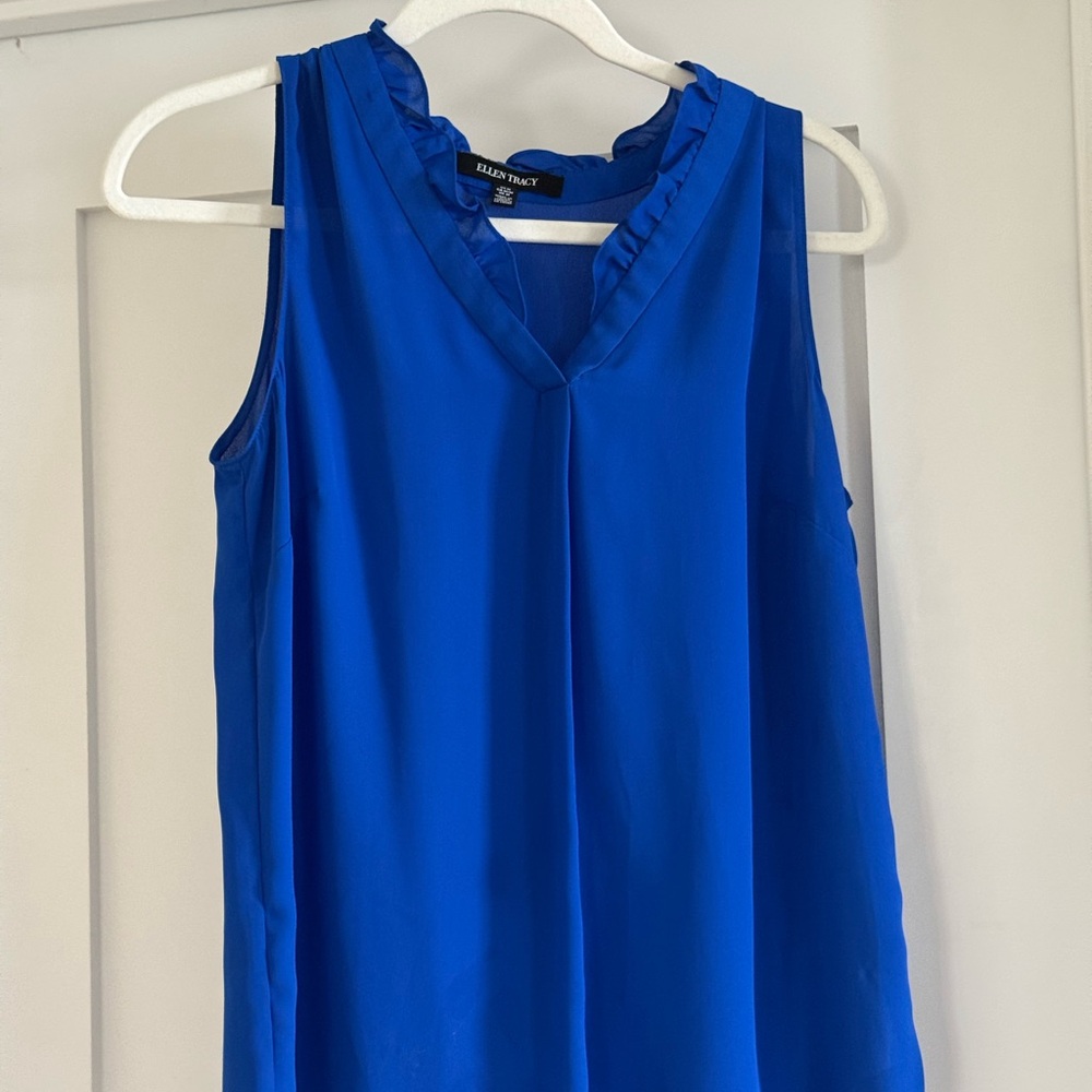 Ellen Tracy V-Neck Sleeveless Ruffle Trim Camisole in Cobalt Blue